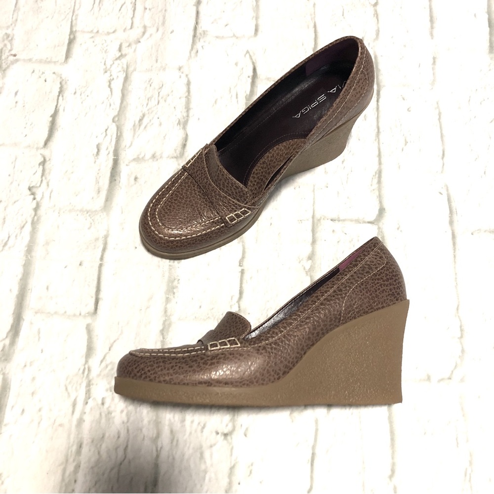 Via Spiga leather wedge platform loafers